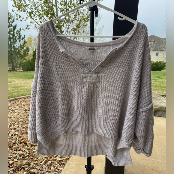 Gimmicks beige cotton knit oversized crop dolman sweater - Picture 3 of 12